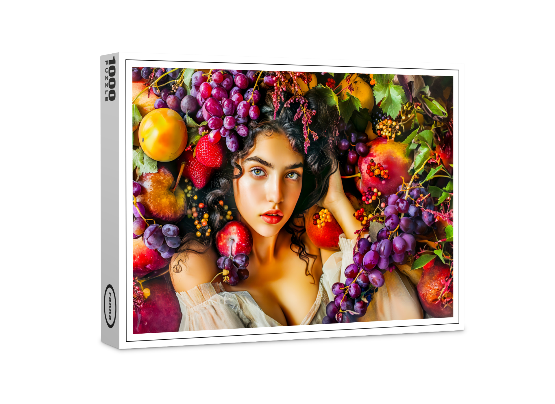 raxxa Premium-Puzzle: Elegant woman with pomegranate grapes and floral crown