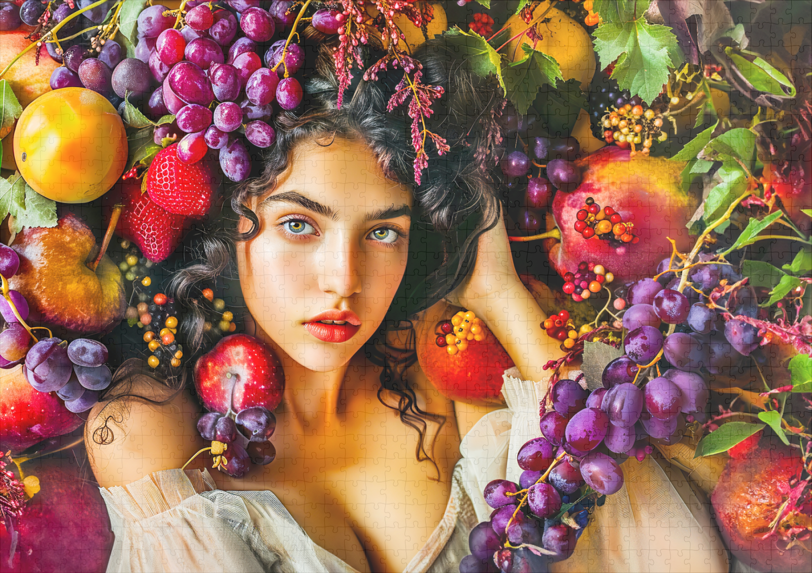 raxxa Premium-Puzzle: Elegant woman with pomegranate grapes and floral crown - immagine 2