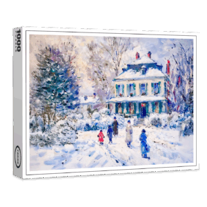 raxxa Premium-Puzzle: People and children in snowy garden winter scene