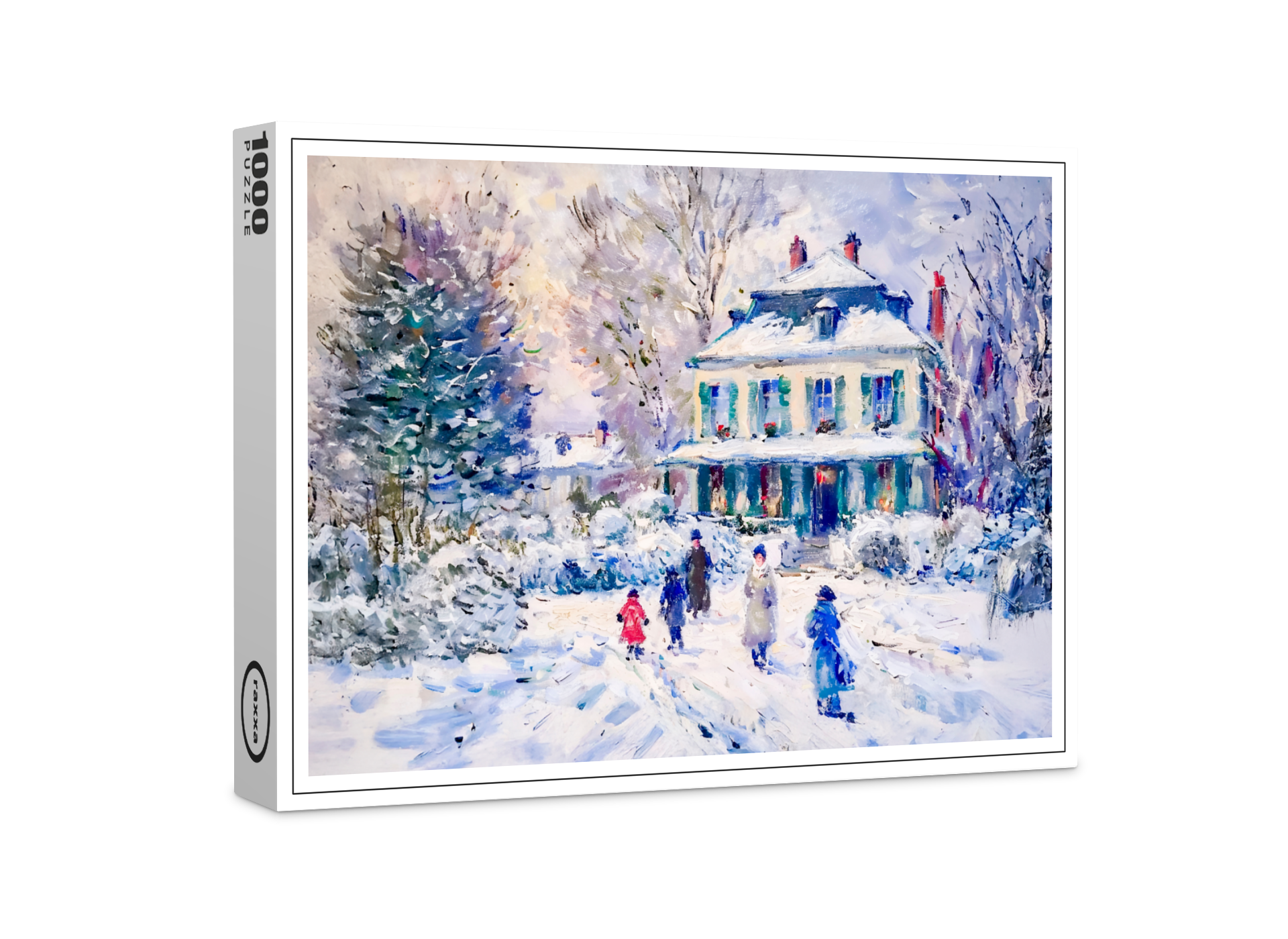 raxxa Premium-Puzzle: People and children in snowy garden winter scene