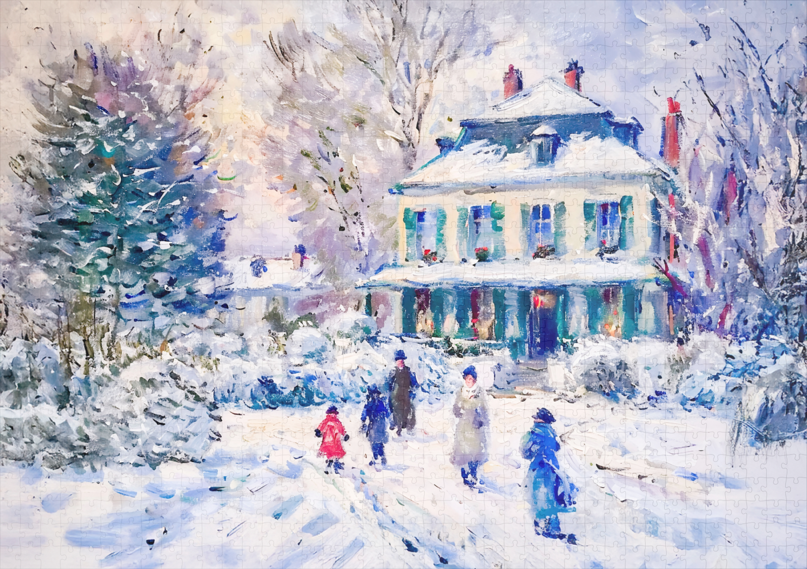 raxxa Premium-Puzzle: People and children in snowy garden winter scene - immagine 2