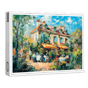 raxxa Premium-Puzzle: House with garden tables and people