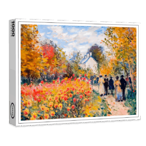 raxxa Premium-Puzzle: Group walking in autumn garden with flowers