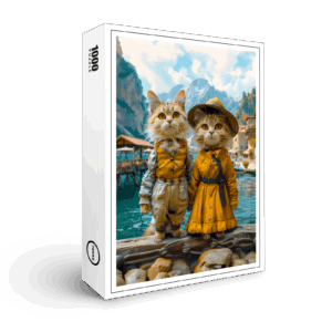 raxxa Premium-Puzzle: Cats by a Swiss Lakeside Village