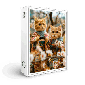 raxxa Premium-Puzzle: Cats Under Cherry Blossoms in Japan
