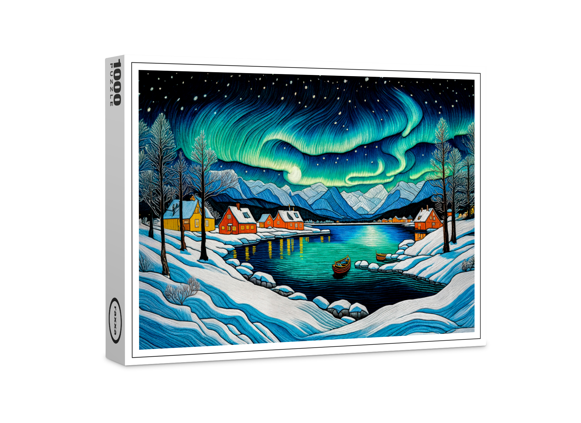 raxxa Premium-Puzzle: Majestic Aurora Borealis Over Winter Fjord