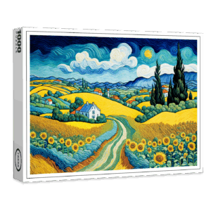 raxxa Premium-Puzzle: Scenic Country Path Through Sunflower Fields