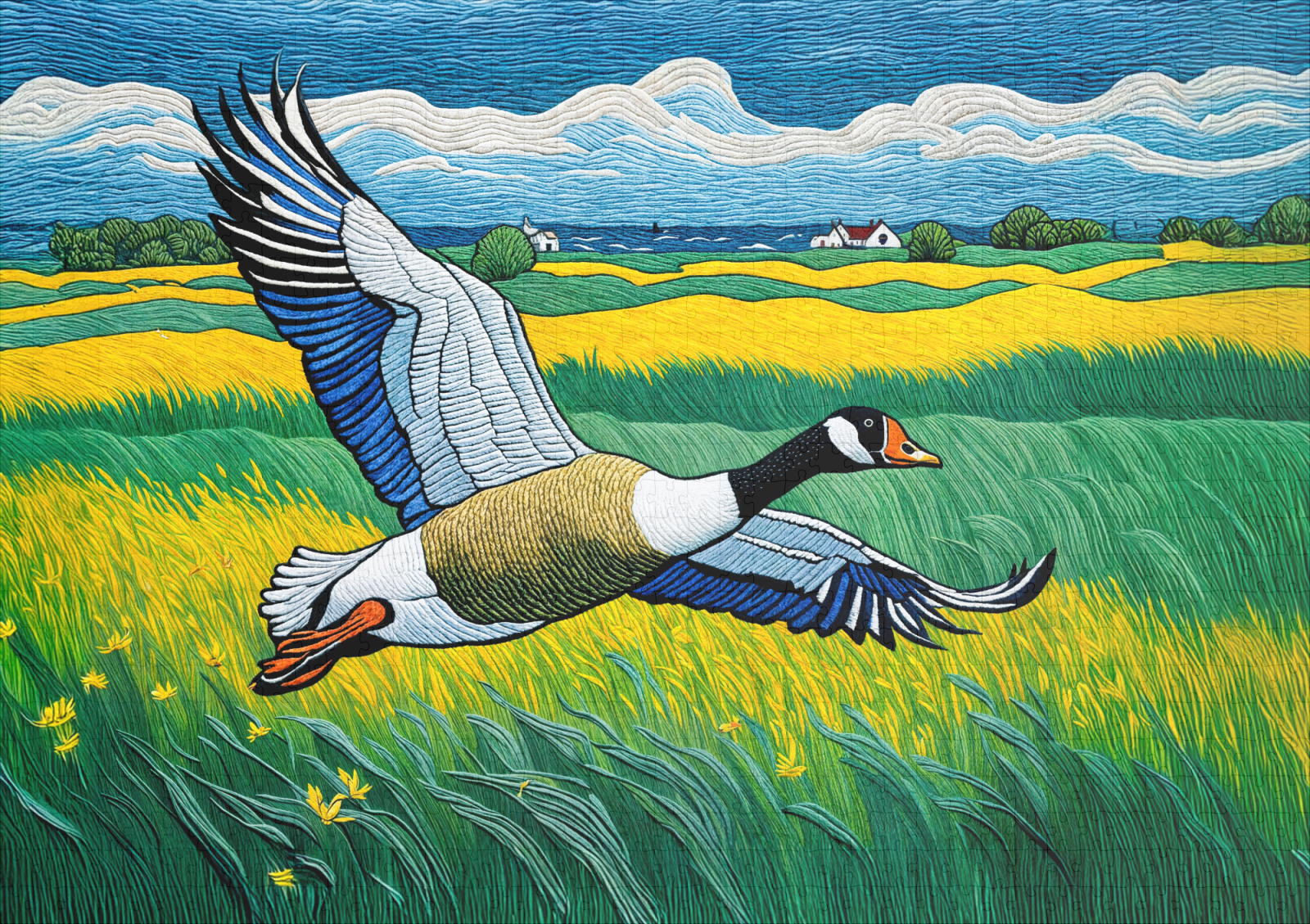 raxxa Premium-Puzzle: Wild Goose Flying Over Blooming Meadow - Image 2