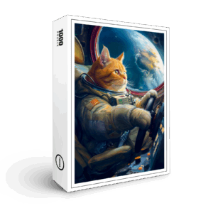 raxxa Premium-Puzzle: Orange cat piloting spacecraft in orbit