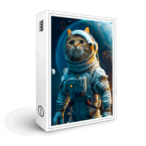 raxxa Premium-Puzzle: Tabby cat in astronaut suit near Earth