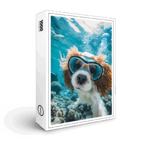 raxxa Premium-Puzzle: King Charles Cocker Spaniel Takes Selfies driving on a coral riff