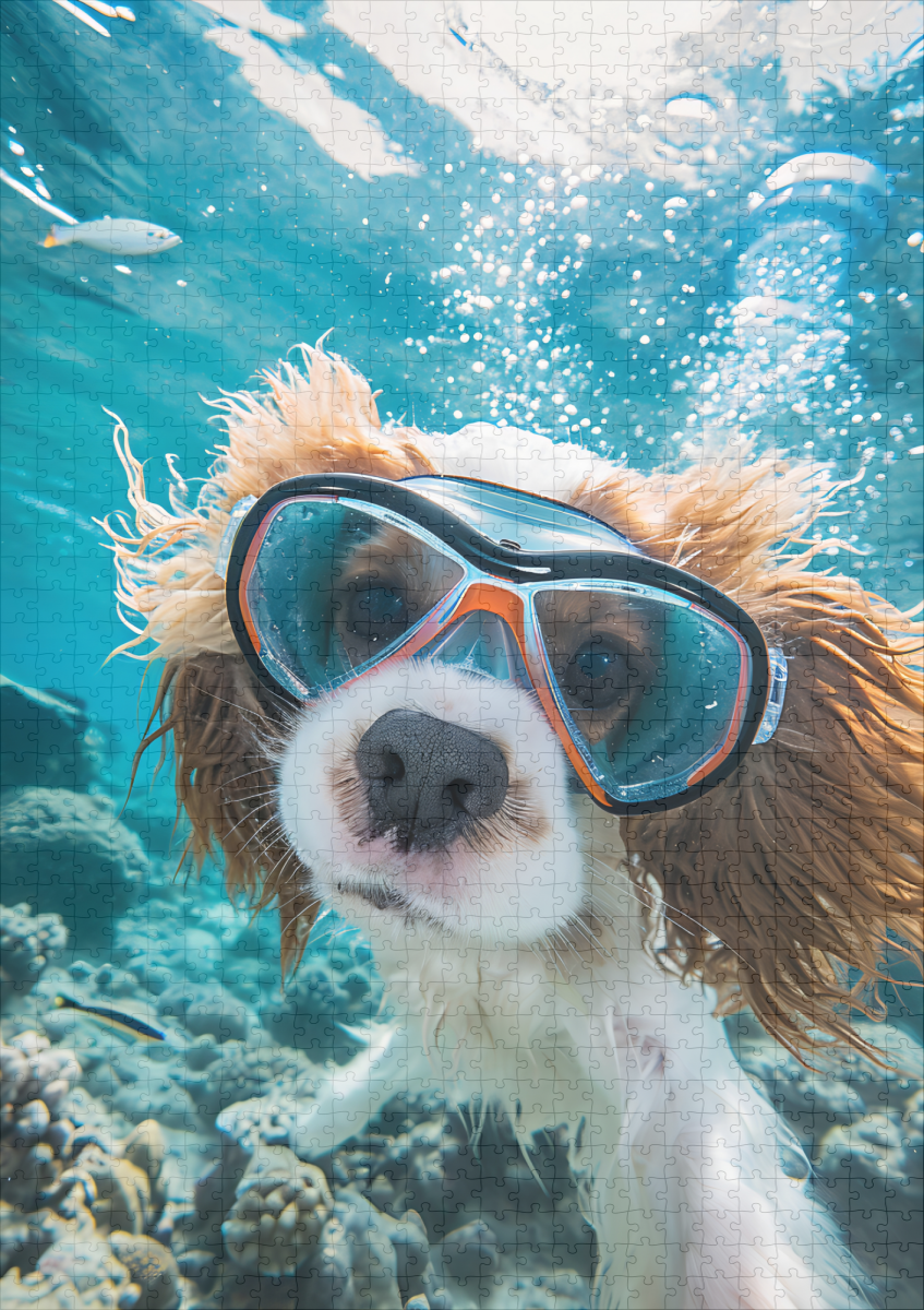 raxxa Premium-Puzzle: King Charles Cocker Spaniel Takes Selfies driving on a coral riff - Image 2