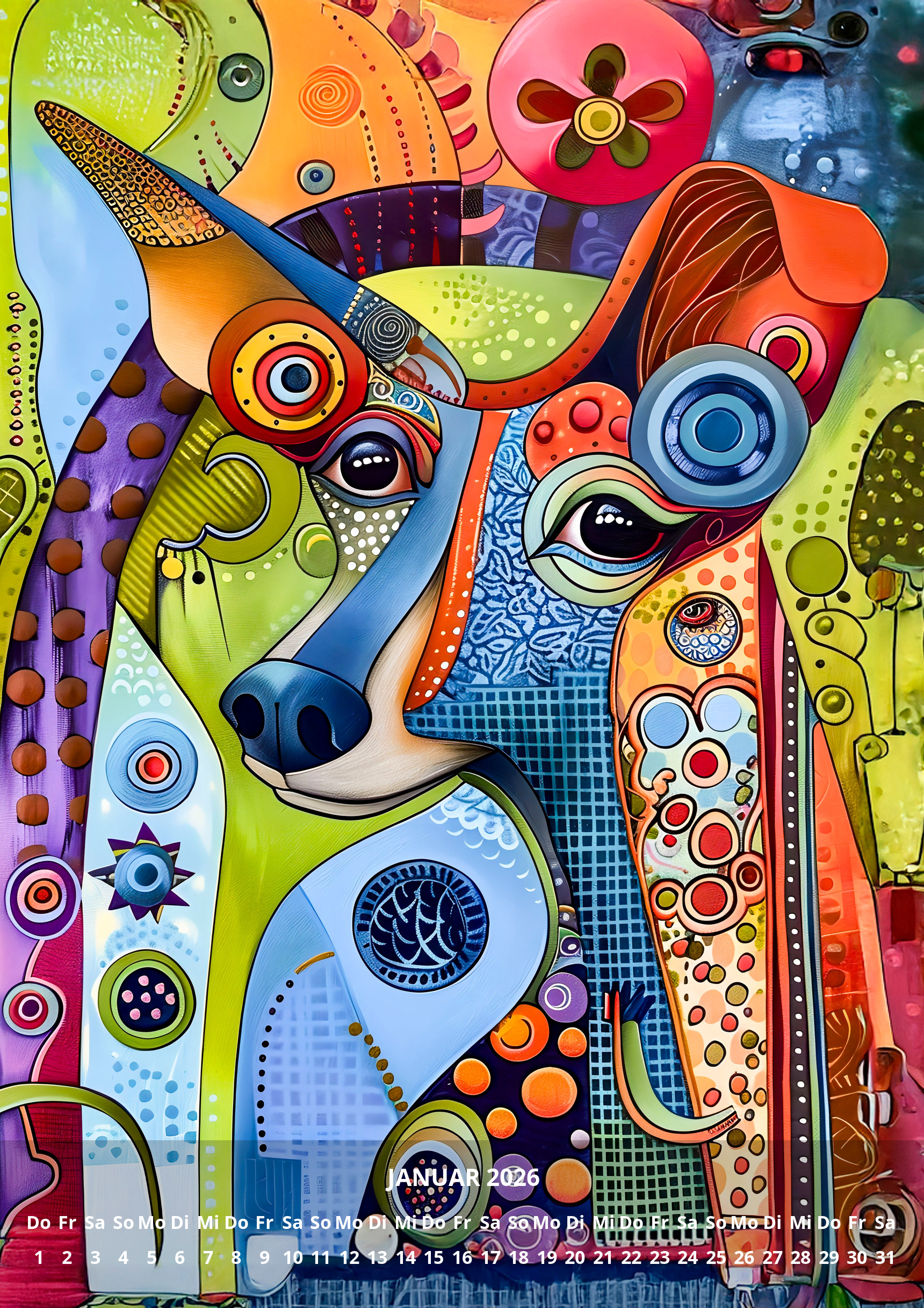 raxxa Premium-Monatskalender Abstract Funny Dogs 2026 - Imagen 3
