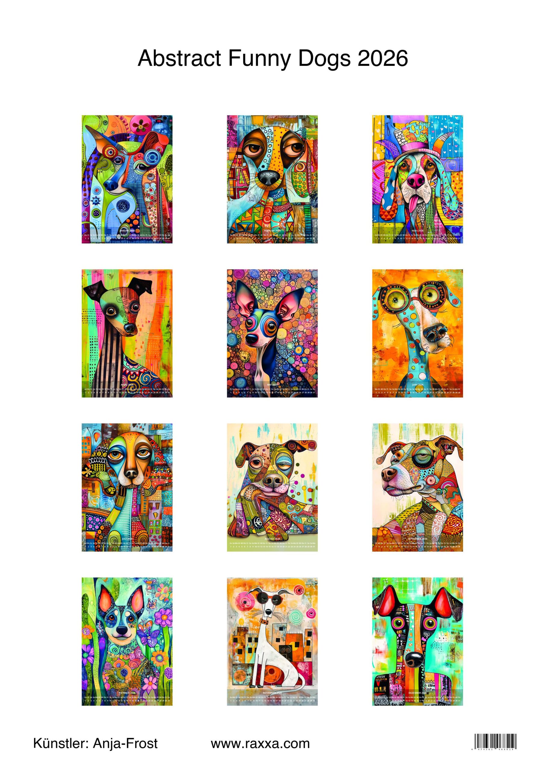 raxxa Premium-Monatskalender Abstract Funny Dogs 2026 - Imagen 2