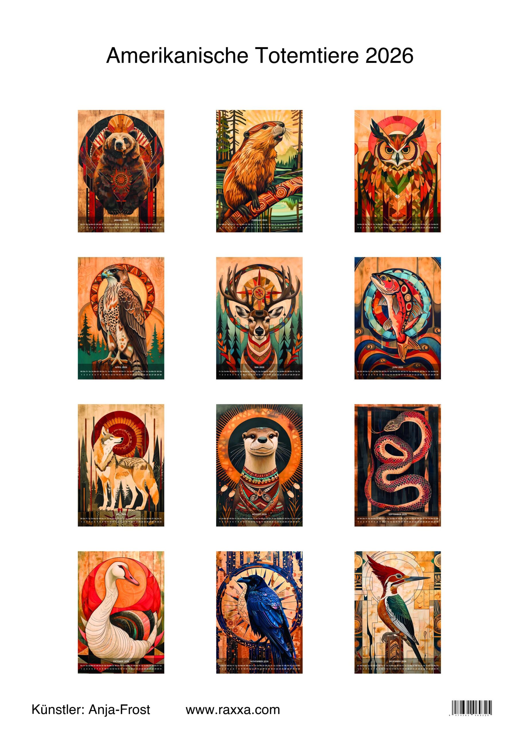 raxxa Premium-Monatskalender Amerikanische Totemtiere 2026 - Image 2