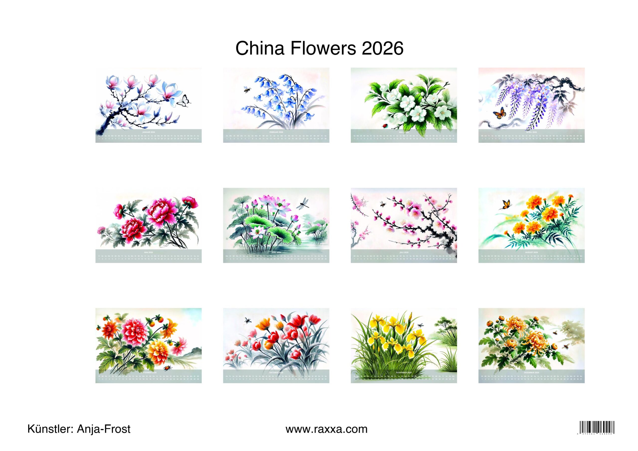 raxxa Premium-Monatskalender China Flowers 2026 - immagine 2