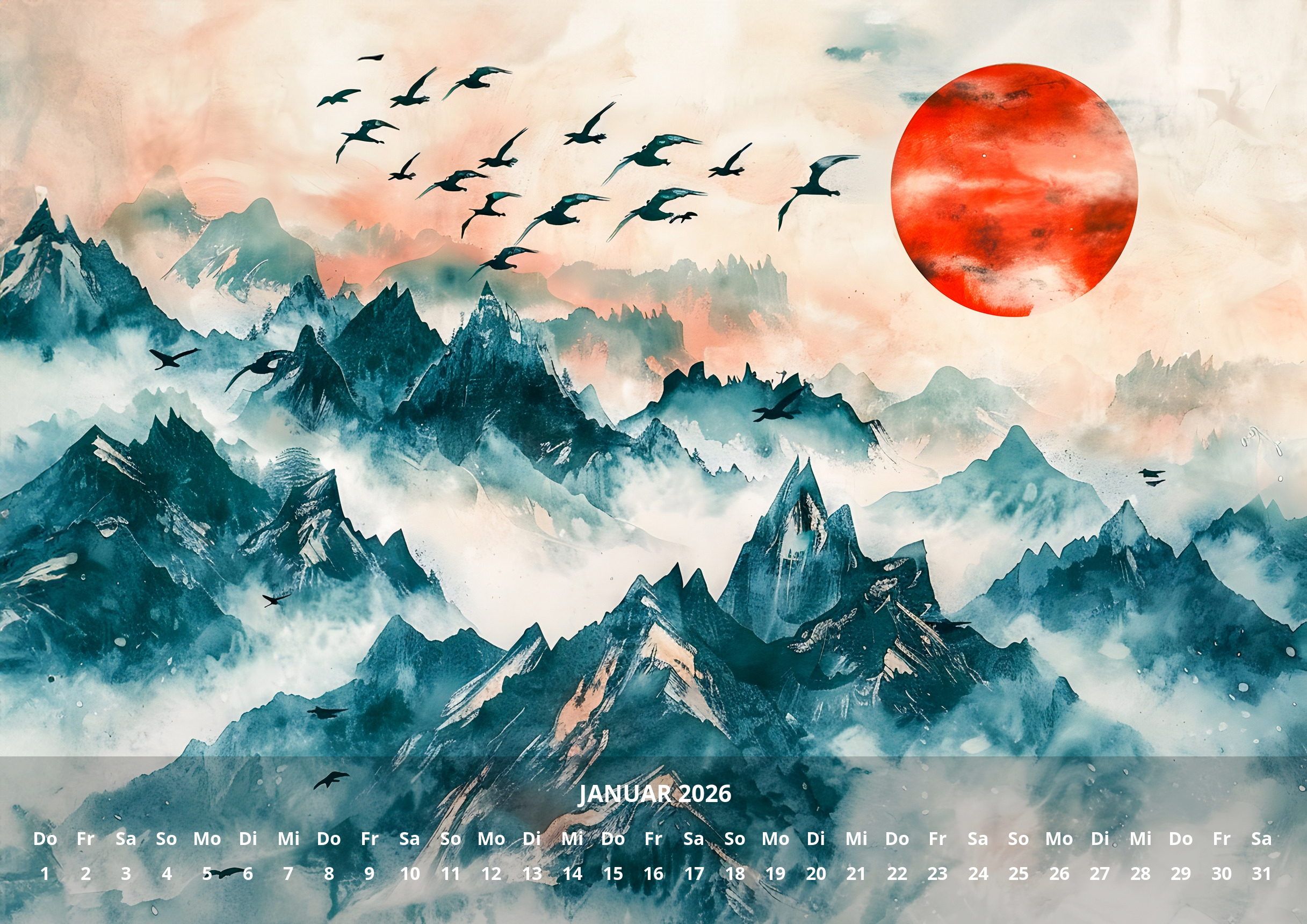 raxxa Premium-Monatskalender Chinese Watercolor 2026 – Image 3