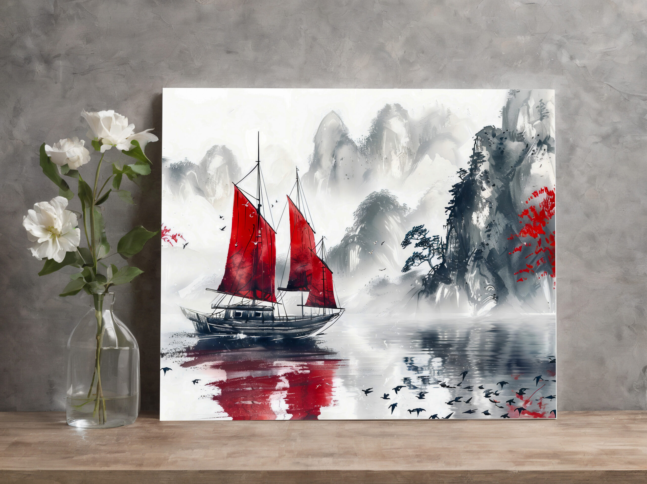raxxa Canva: Chinese Watercolor Junk on Serene Lake – Bild 2