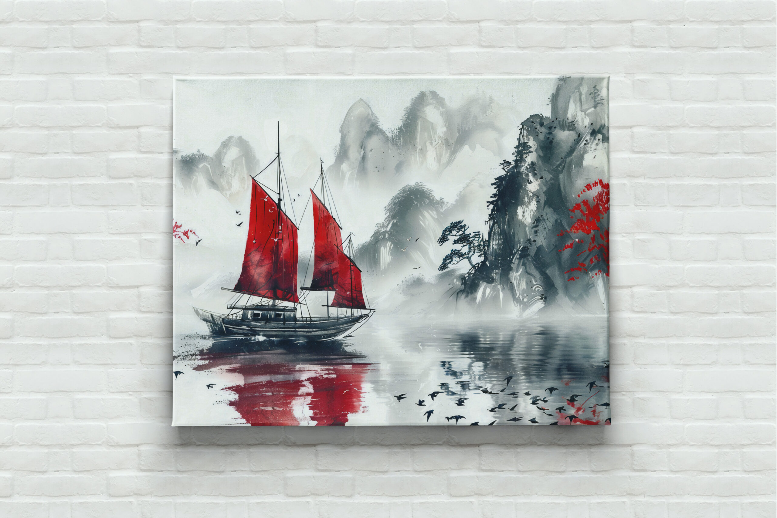 raxxa Canva: Chinese Watercolor Junk on Serene Lake – Bild 3