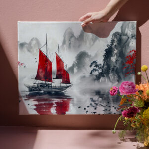 raxxa Canva: Chinese Watercolor Junk on Serene Lake