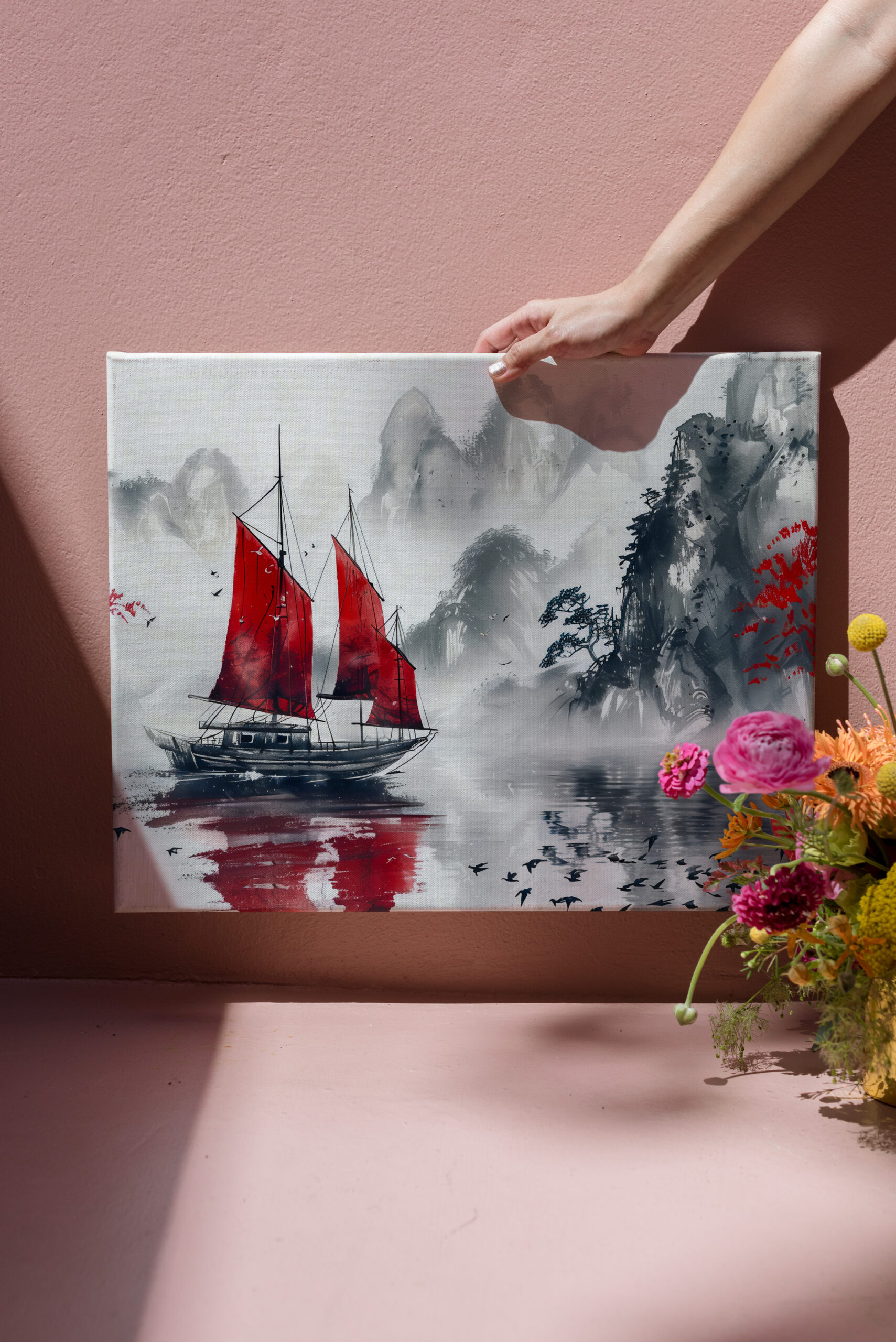 raxxa Canva: Chinese Watercolor Junk on Serene Lake