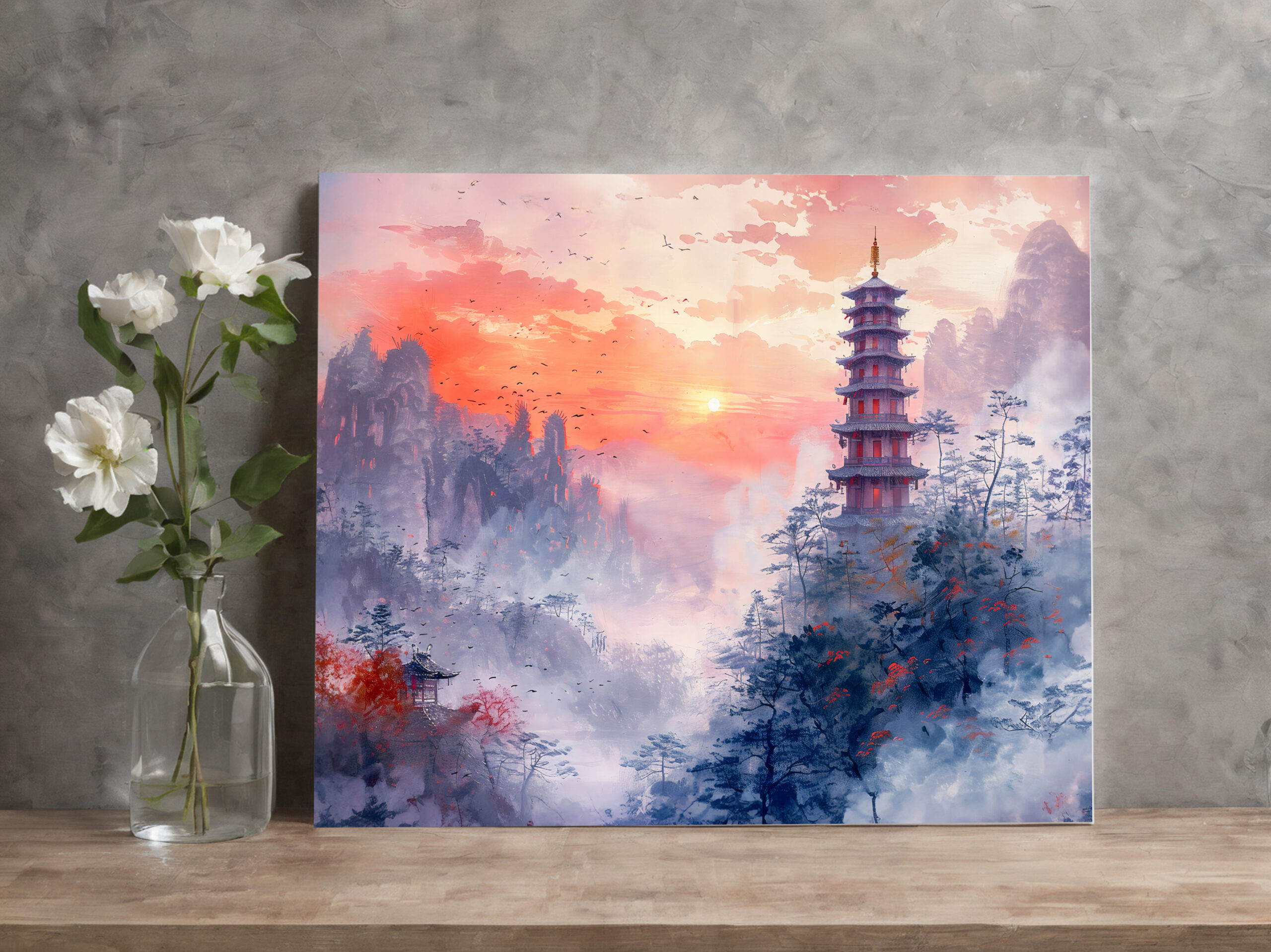 raxxa Canva: Chinese Watercolor Temple at Evening Glow – Bild 2