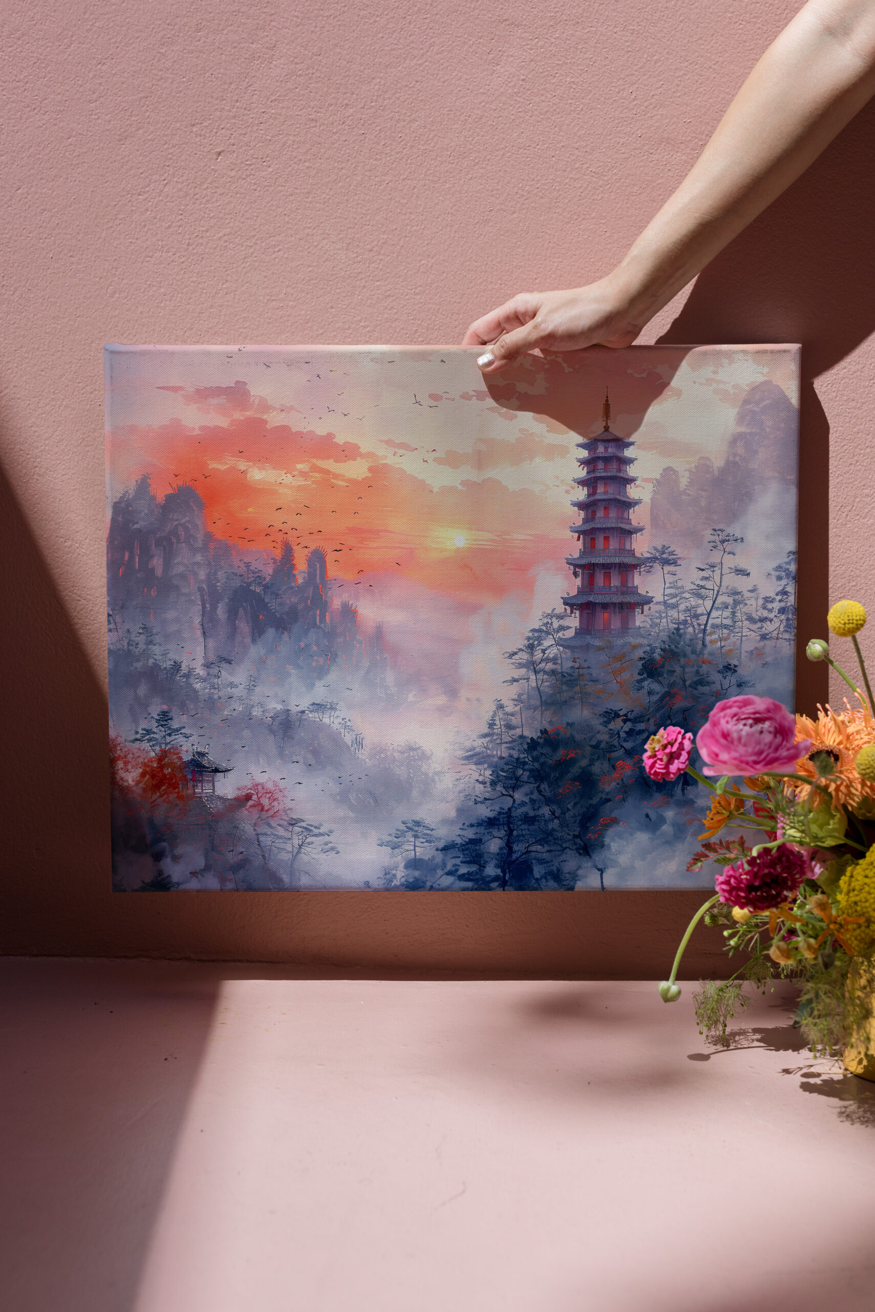 raxxa Canva: Chinese Watercolor Temple at Evening Glow