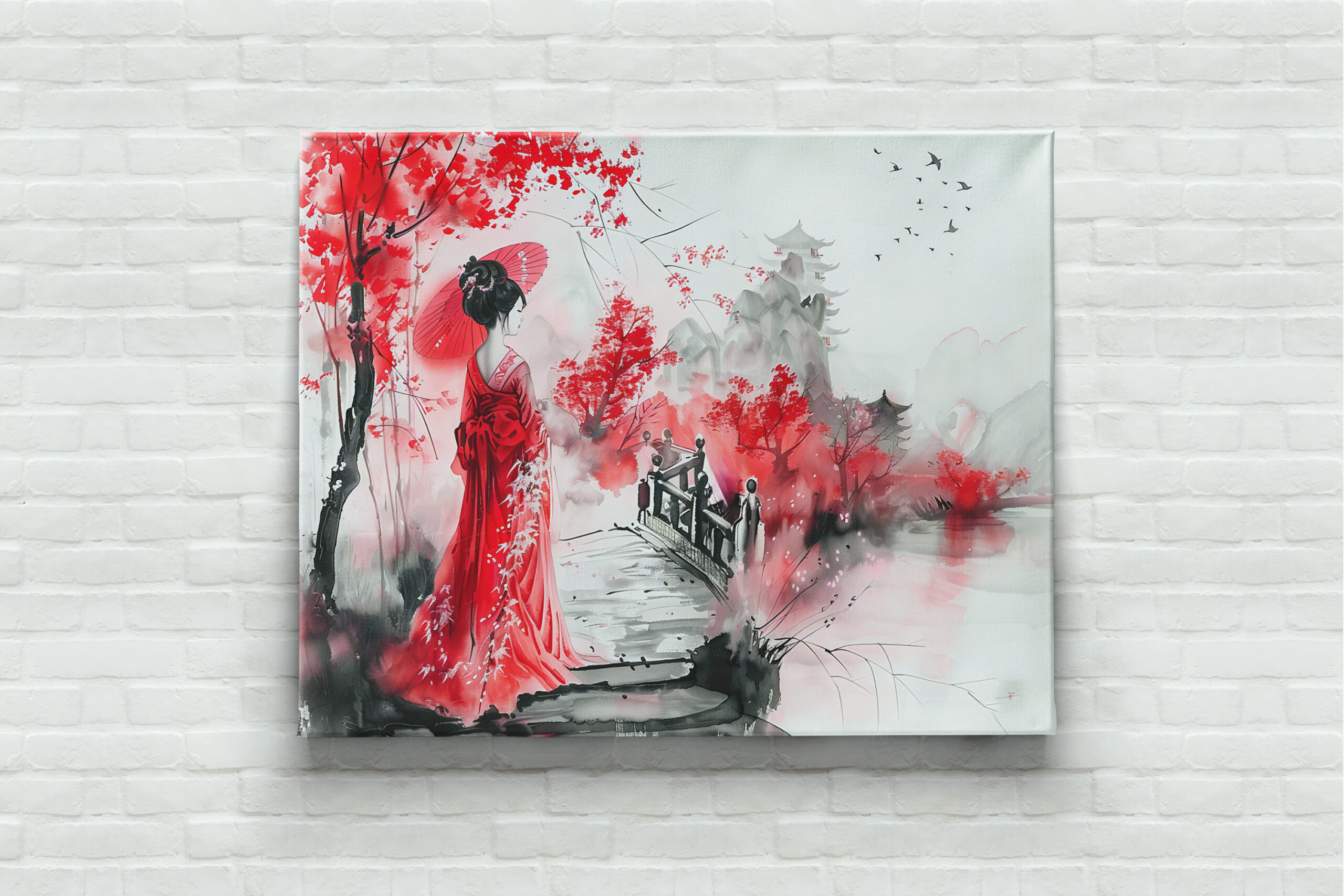 raxxa Canva: Chinese Watercolor Geisha on a Bridge - immagine 3