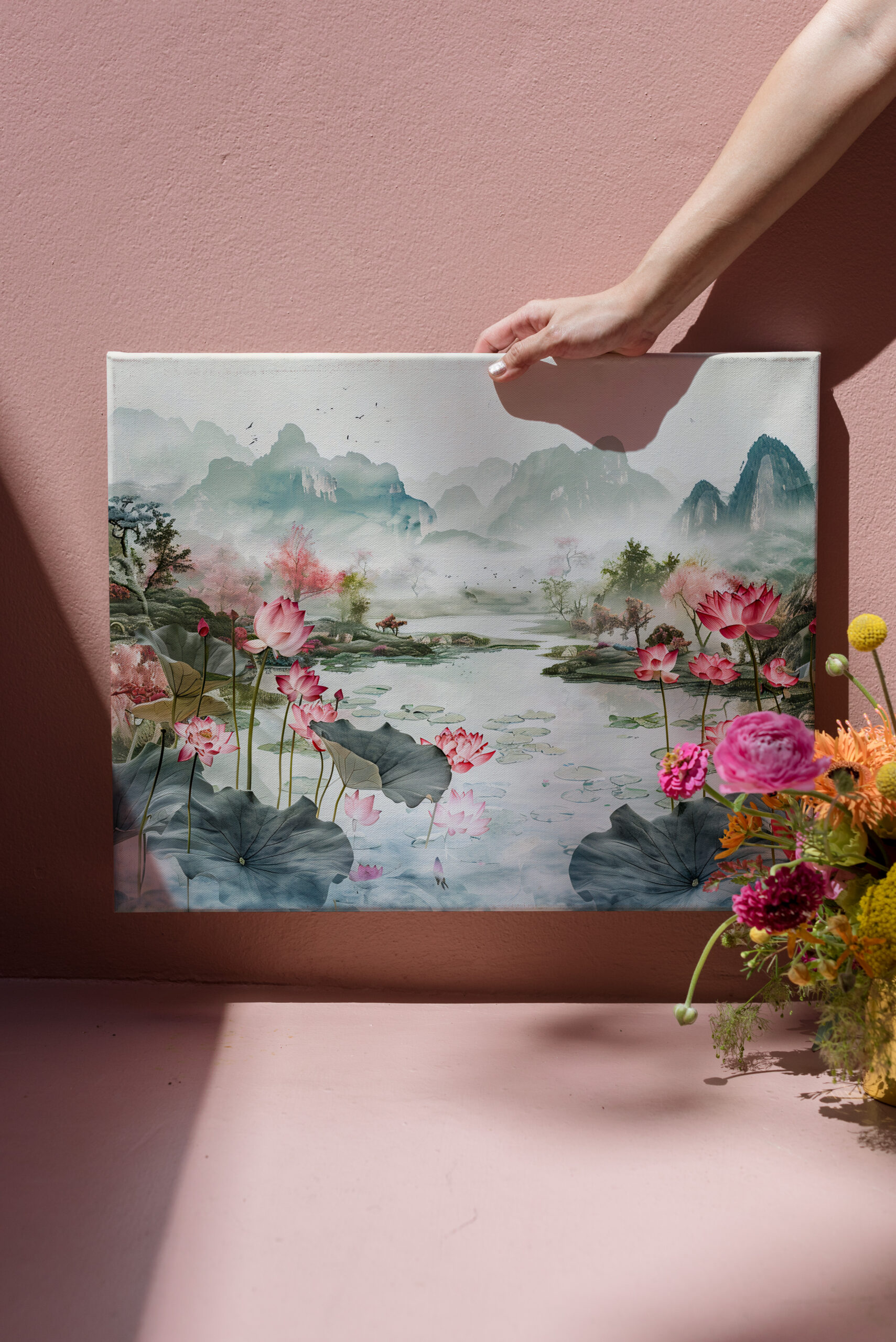 raxxa Canva: Chinese Watercolor Lotus and Serene Mountains – Bild 3