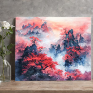 raxxa Canva: Chinese Watercolor Autumn Mountains at Sunset