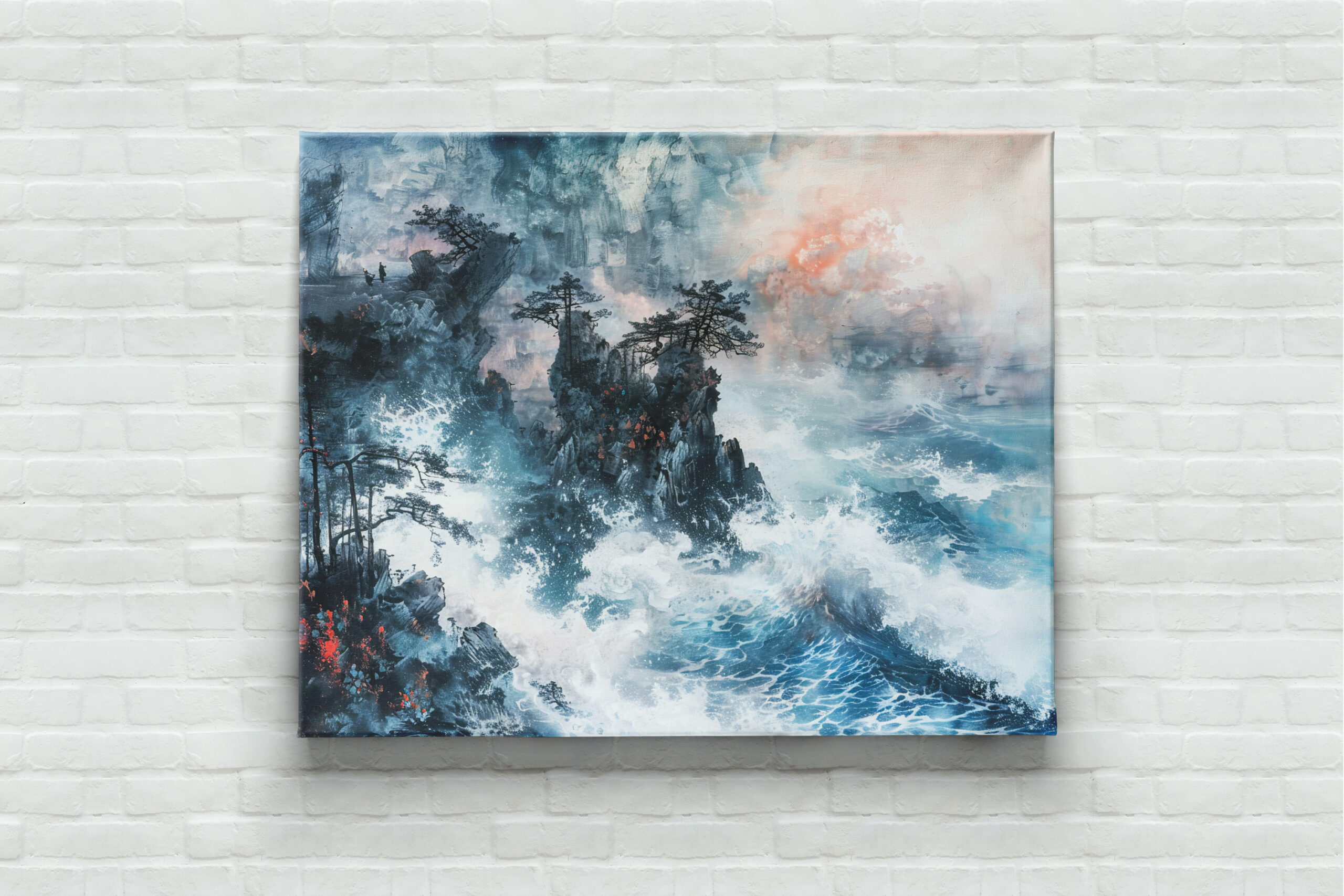 raxxa Canva: Chinese Watercolor Waves on Rocky Coast - Image 2