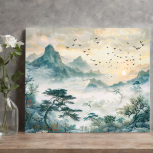 raxxa Canva: Chinese Watercolor Birds in Evening Sky