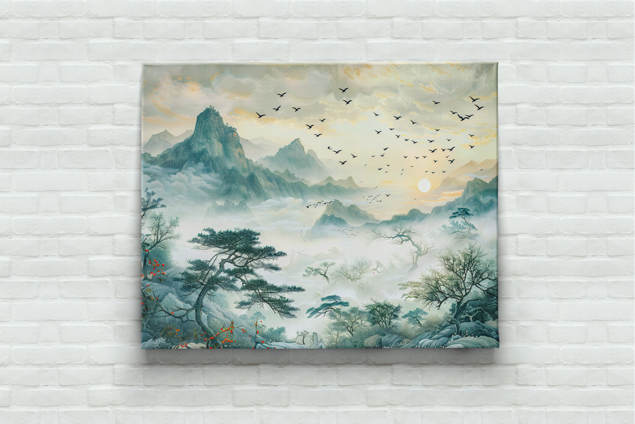raxxa Canva: Chinese Watercolor Birds in Evening Sky - Imagen 2