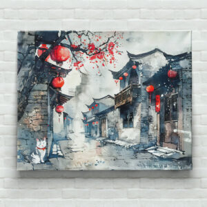 raxxa Canva: Chinese Watercolor Lantern-Lit Old Town