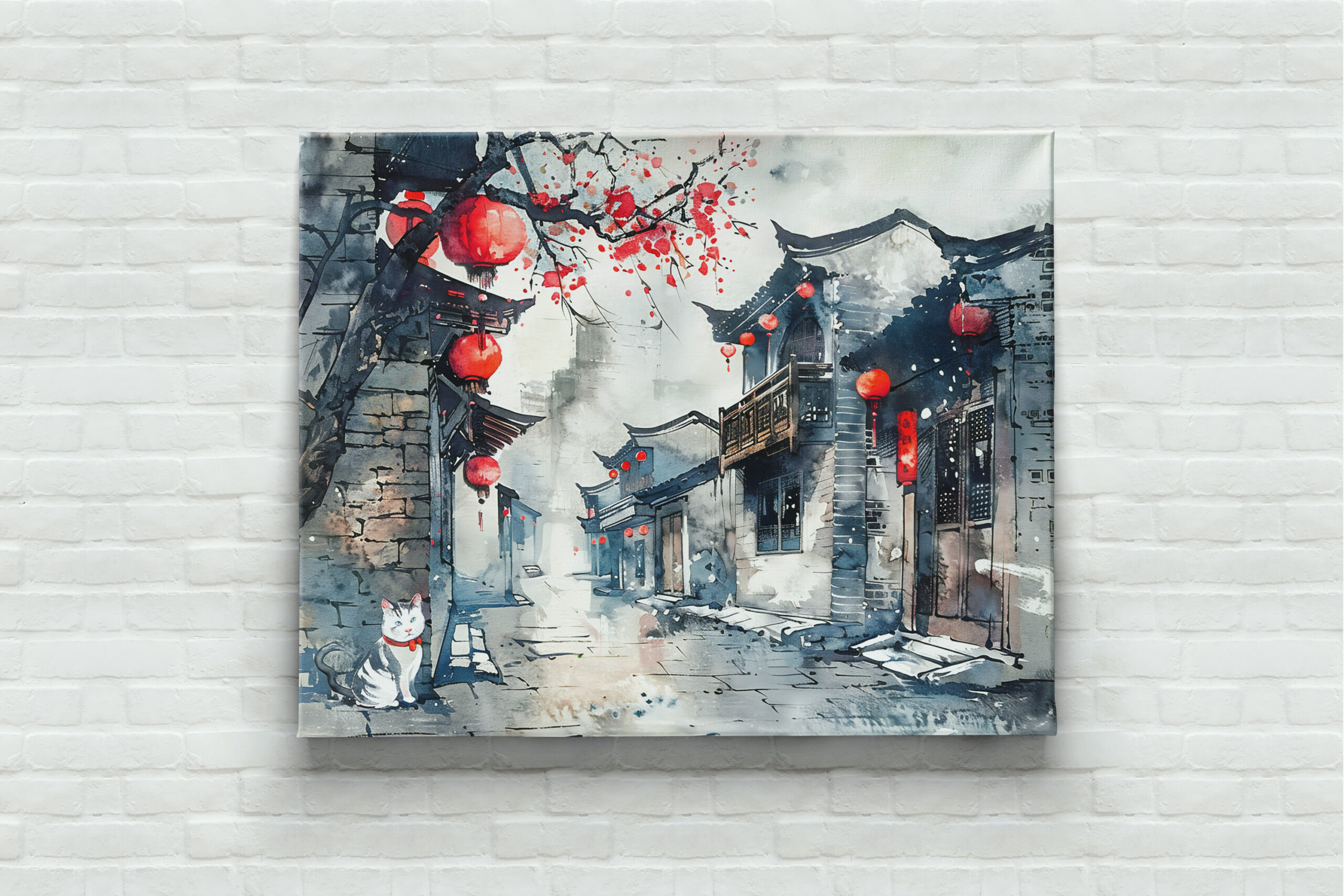 raxxa Canva: Chinese Watercolor Lantern-Lit Old Town