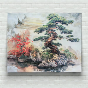 raxxa Canva: Chinese Watercolor Bonsai Pine in Garden