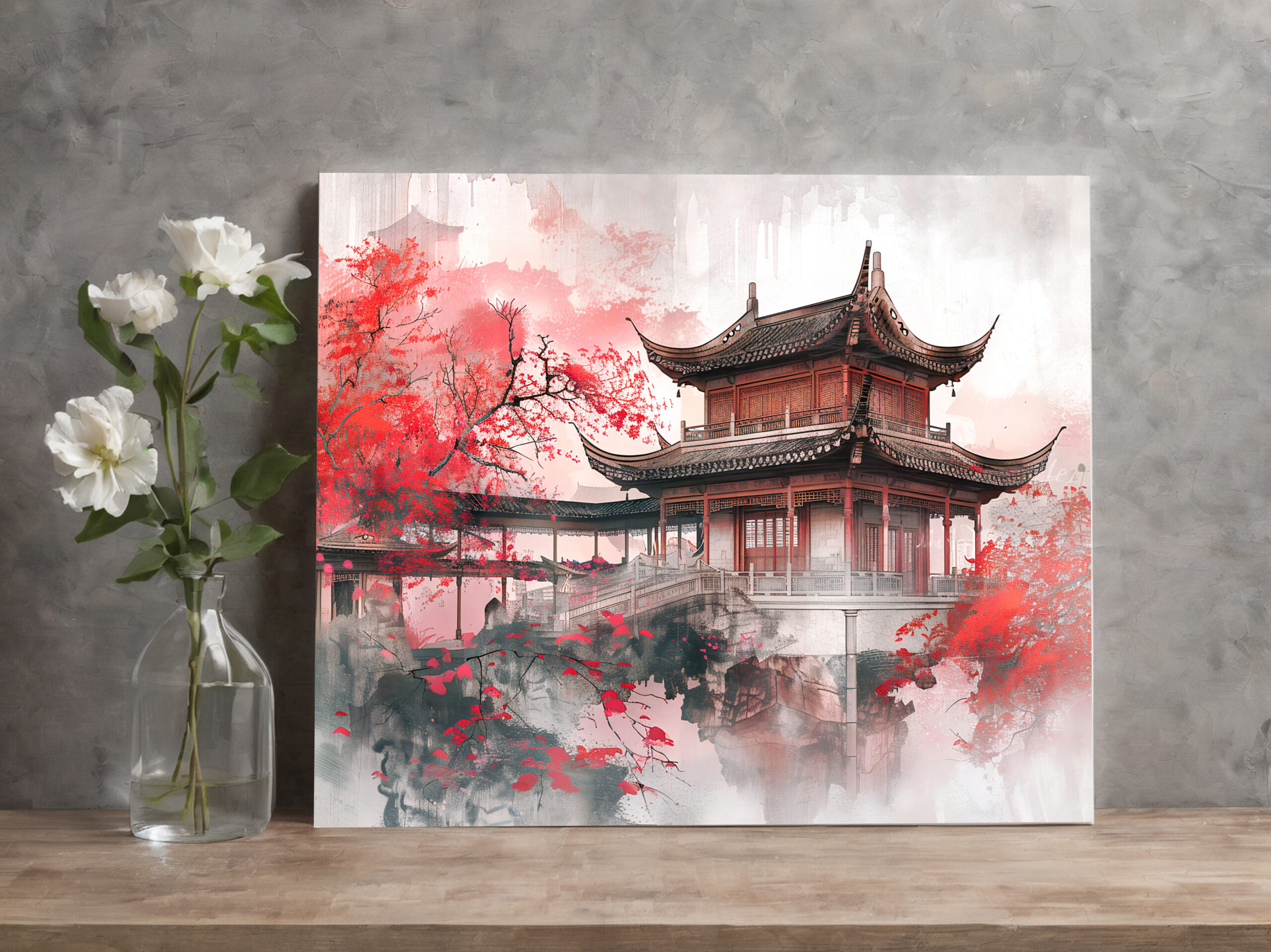raxxa Canva: Chinese Watercolor Red Maple by Temple - Imagen 2