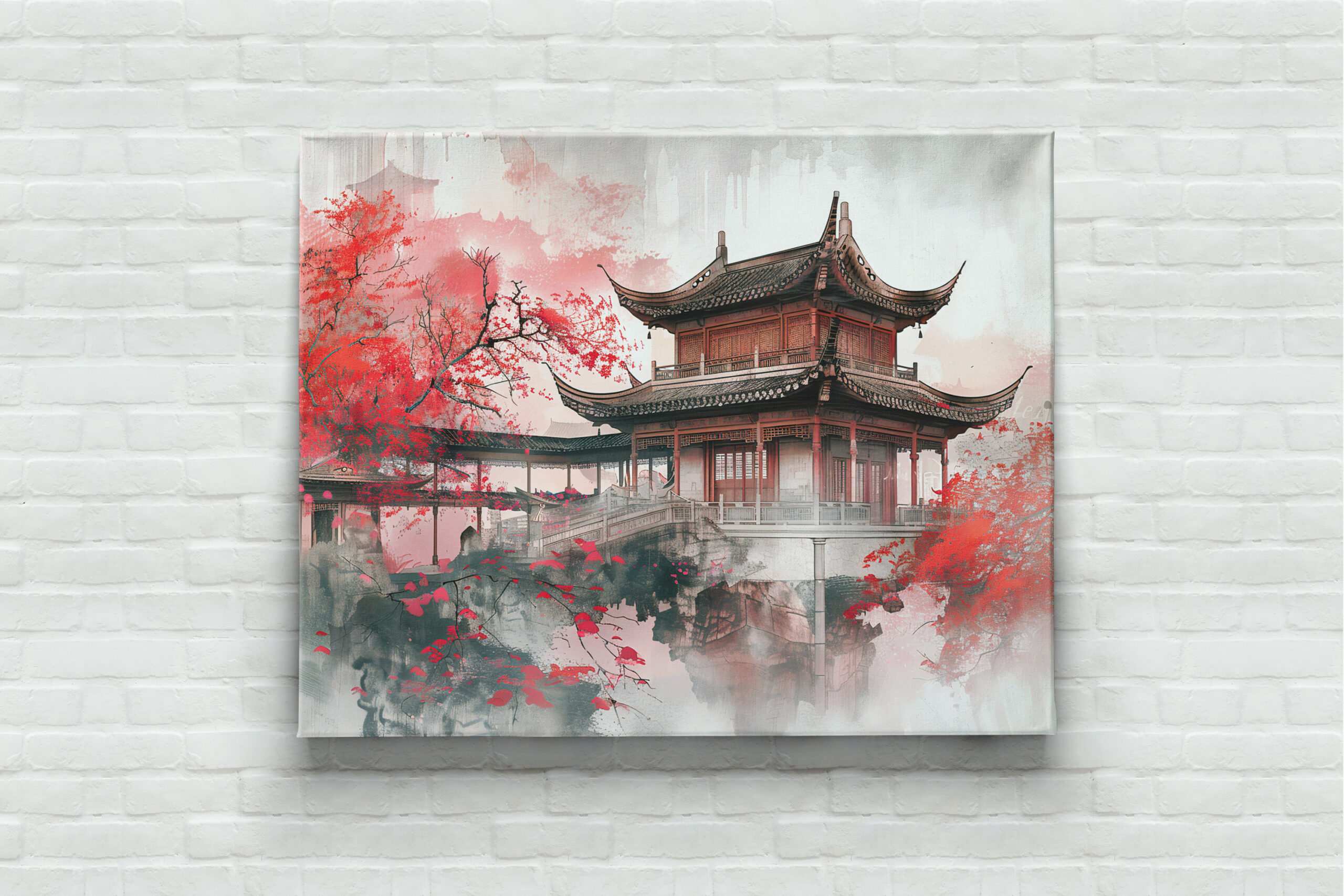 raxxa Canva: Chinese Watercolor Red Maple by Temple - Imagen 3