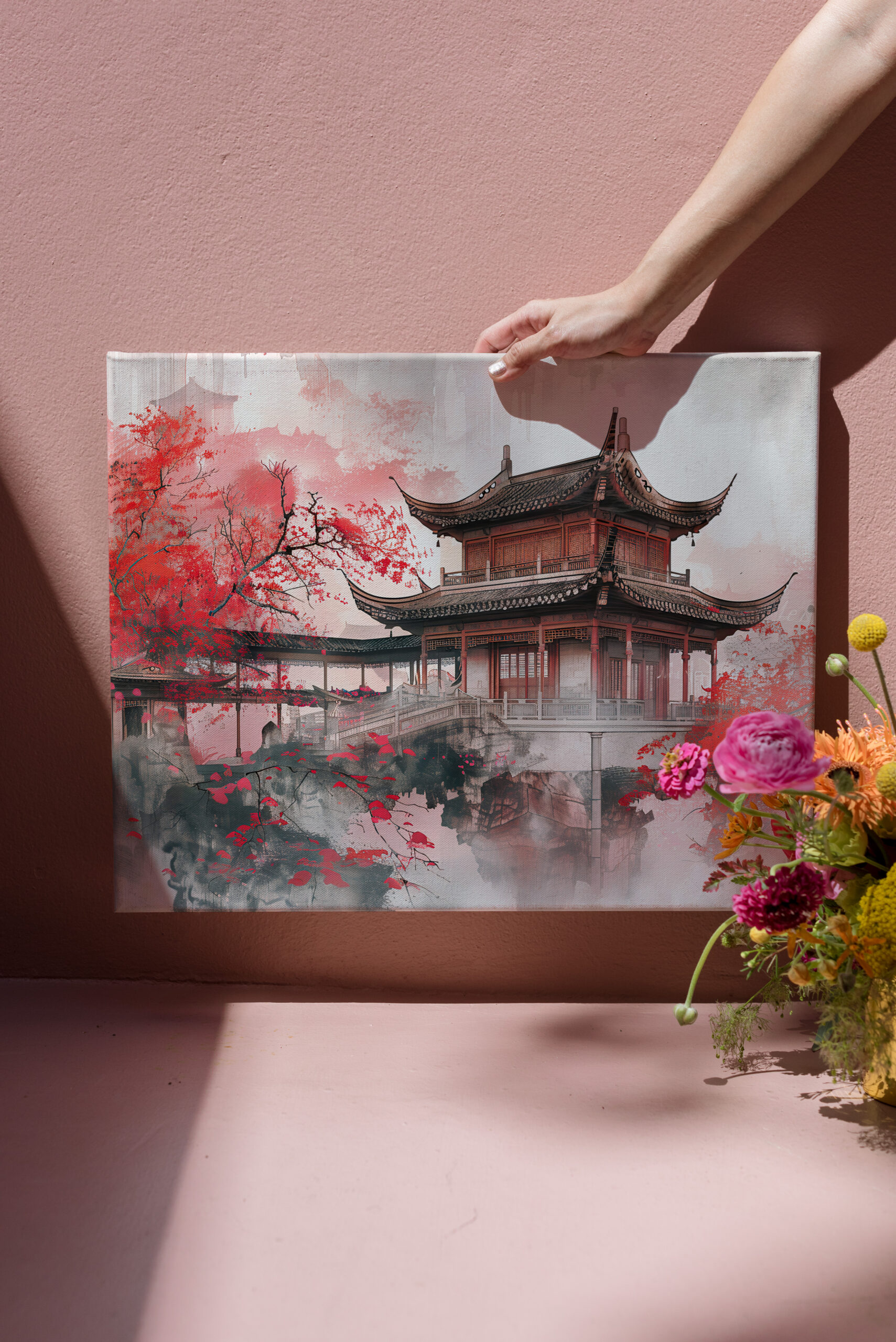 raxxa Canva: Chinese Watercolor Red Maple by Temple