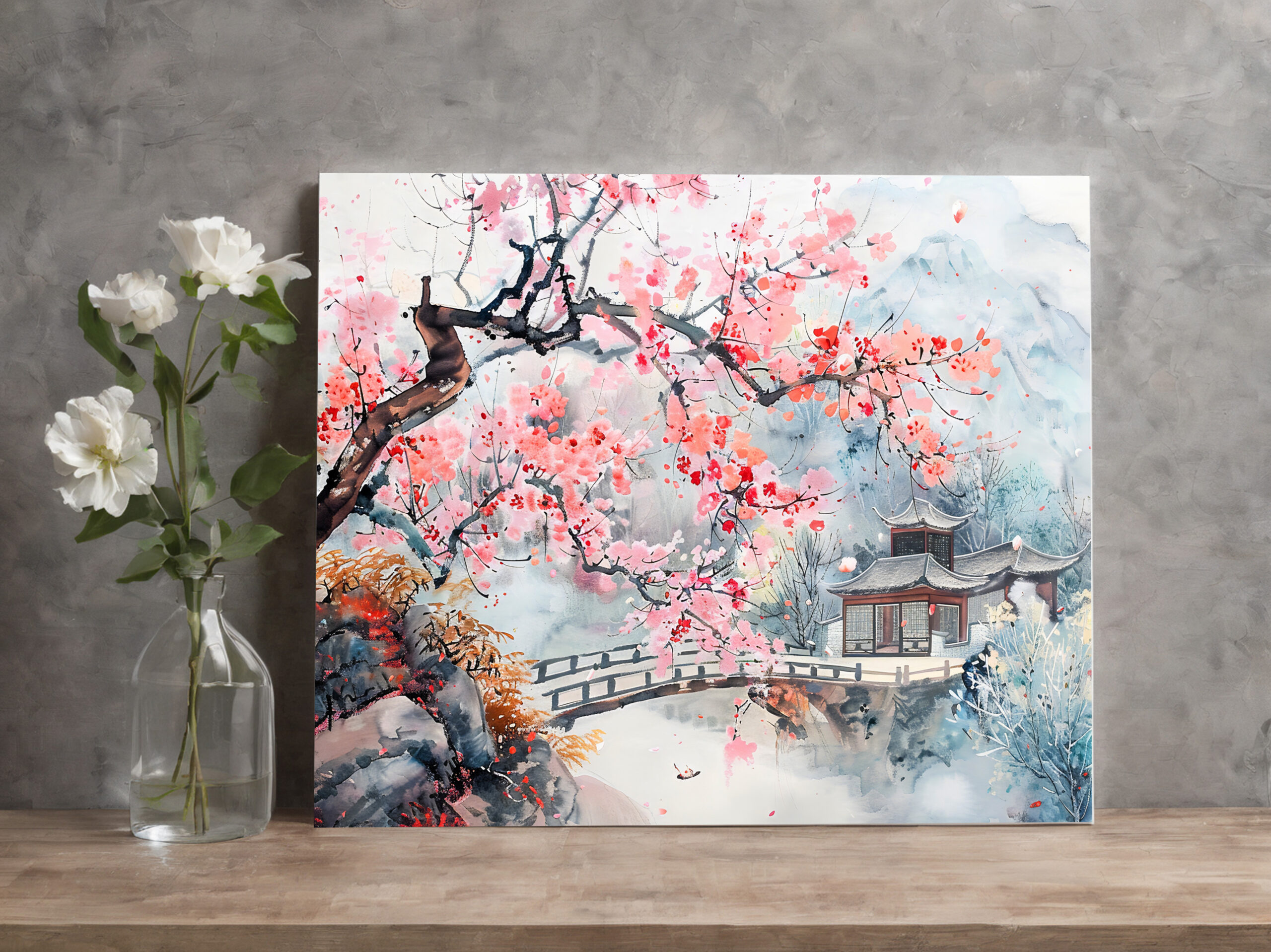raxxa Canva: Chinese Watercolor Temple with Cherry Blossoms - immagine 2