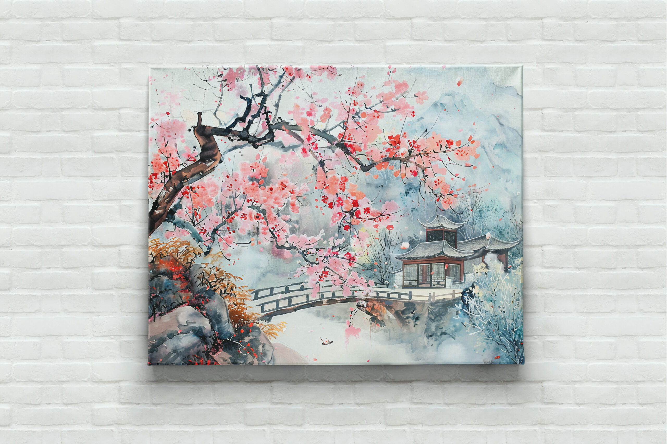 raxxa Canva: Chinese Watercolor Temple with Cherry Blossoms - immagine 3