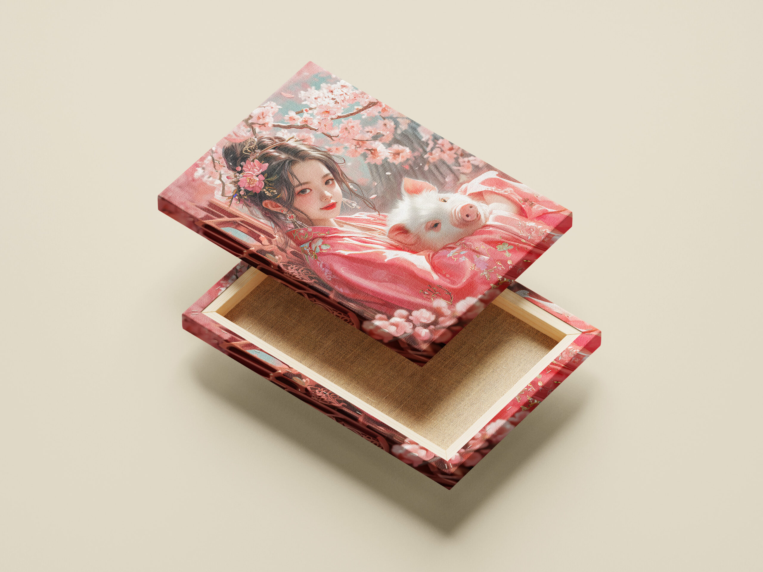 raxxa Canva: Girl with Pig Chinese Zodiac Art - immagine 2