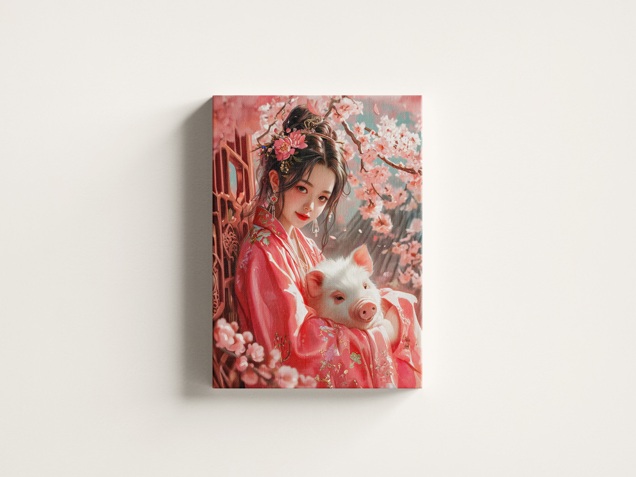 raxxa Canva: Girl with Pig Chinese Zodiac Art - immagine 3