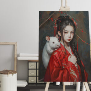 raxxa Canva: Girl with Rat Chinese Zodiac Art