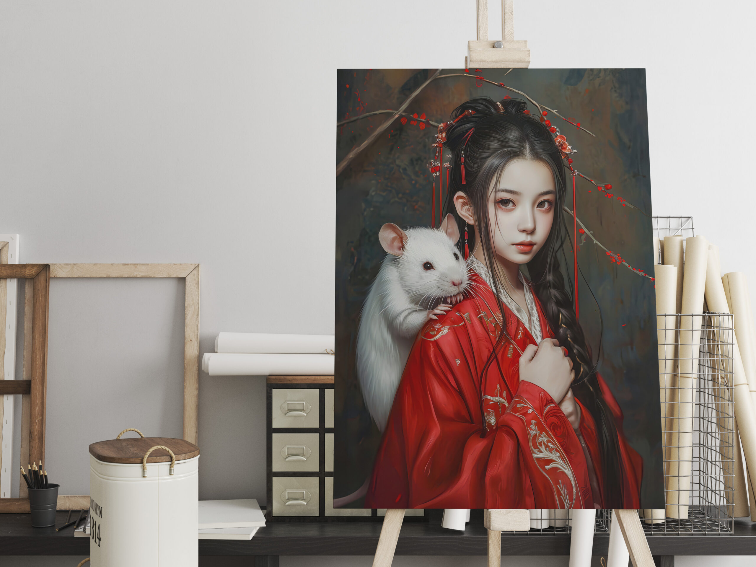 raxxa Canva: Girl with Rat Chinese Zodiac Art