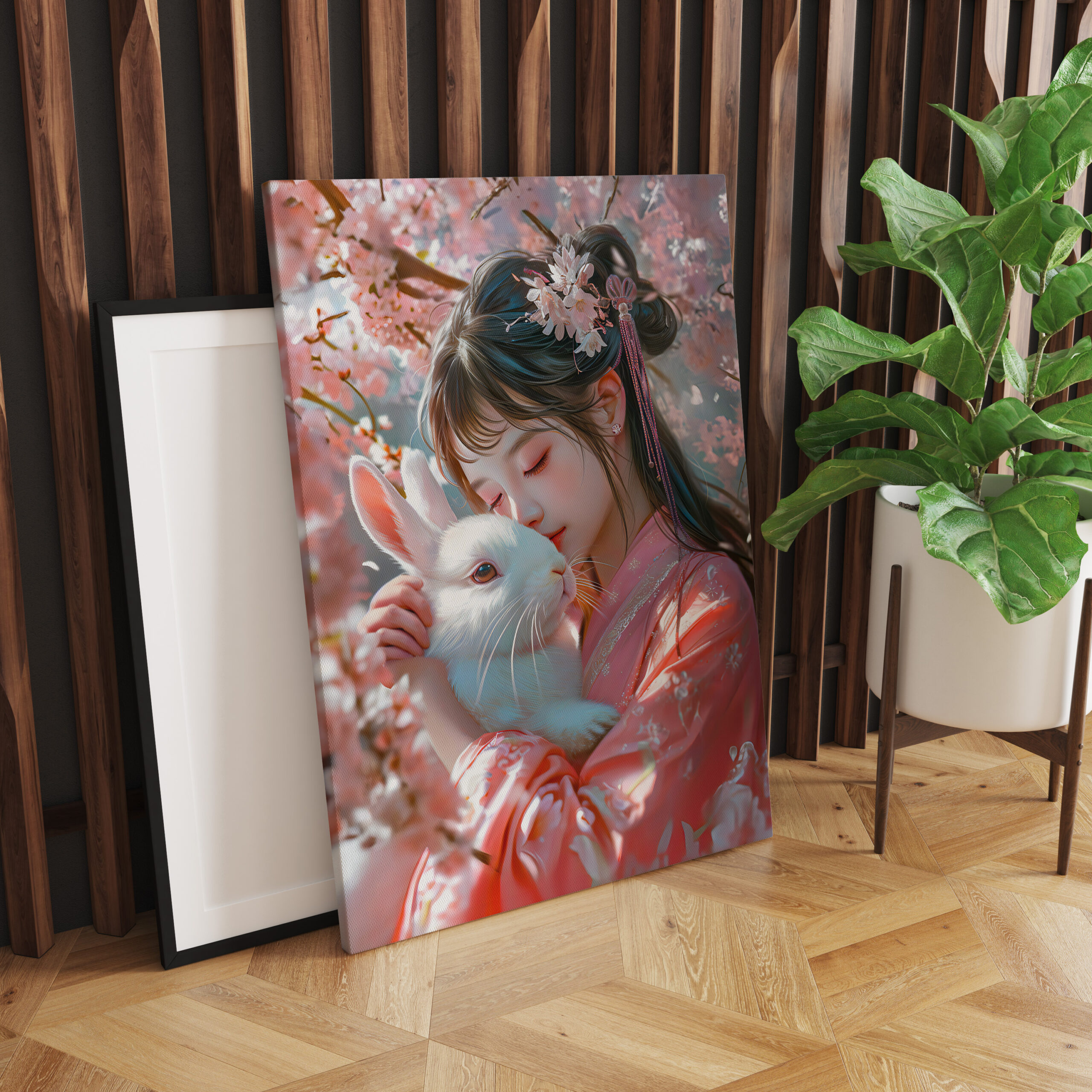raxxa Canva: Girl with Rabbit Chinese Zodiac Art