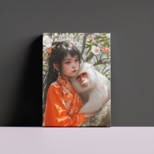 raxxa Canva: Girl with Monkey Chinese Zodiac Art