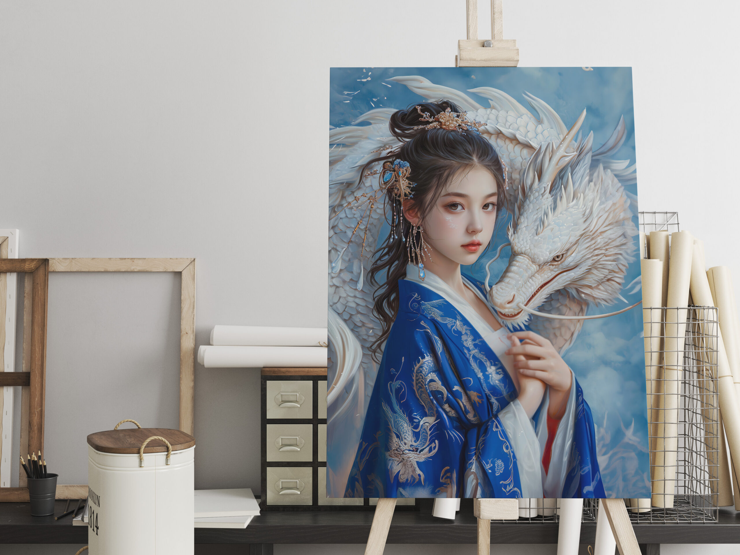 raxxa Canva: Girl with Dragon Chinese Zodiac Art