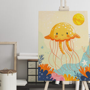 raxxa Canva: Cartoon of Jellyfish Floating by Coral Reef