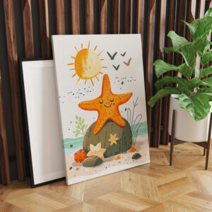 raxxa Canva: Cartoon of Starfish on Rock by Ocean